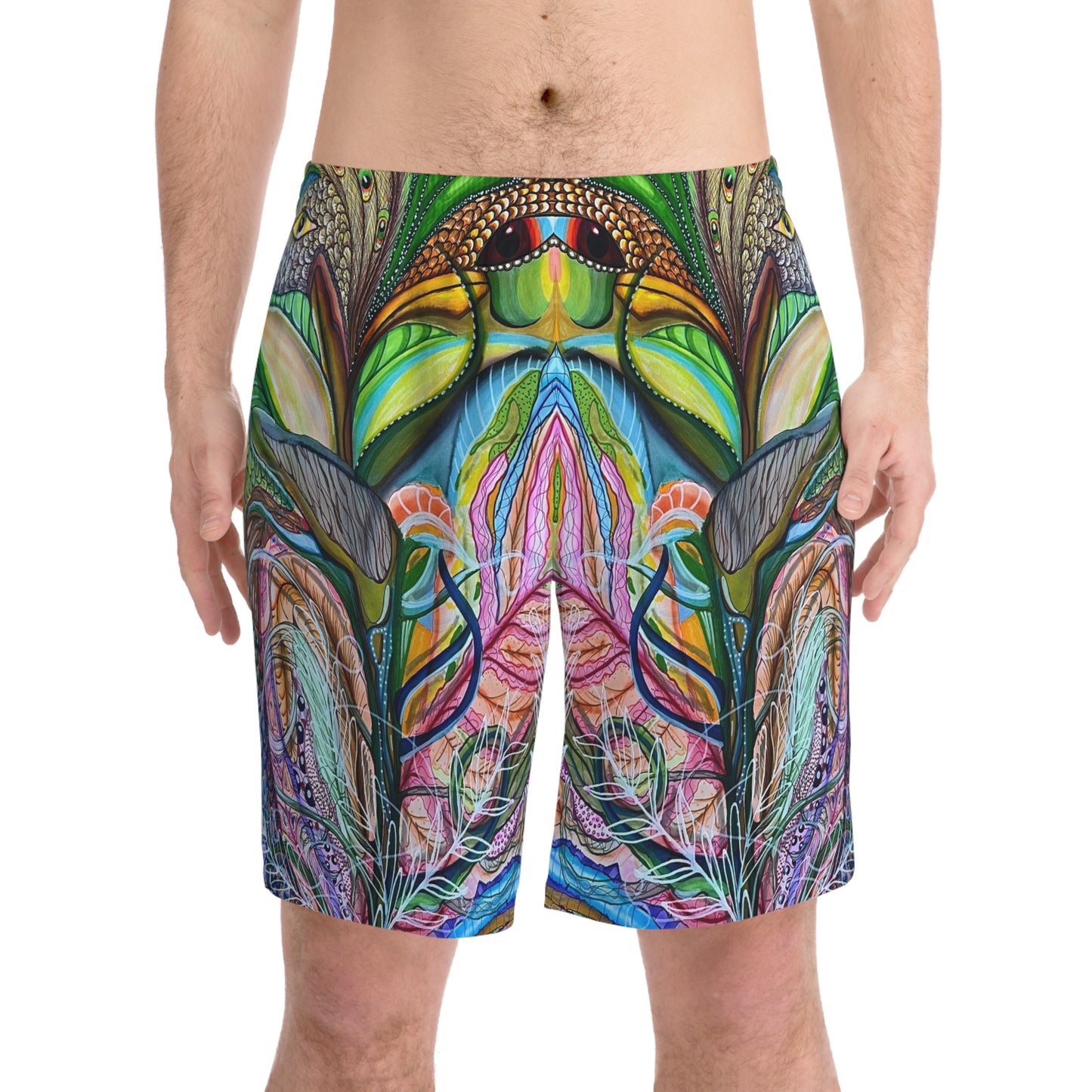 "Agua Fresca" Men's Elastic Beach Shorts (AOP)