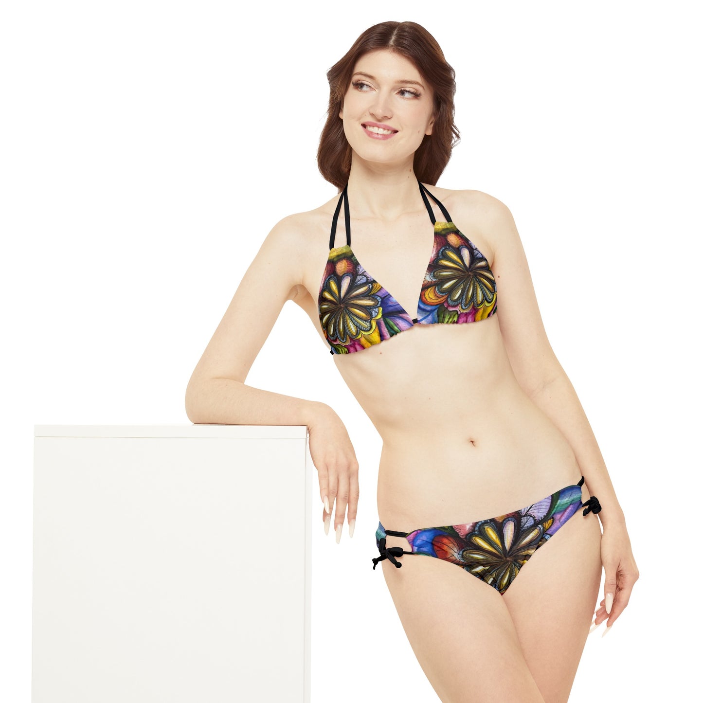 ""Flores y Colores" Strappy Bikini Set (AOP)