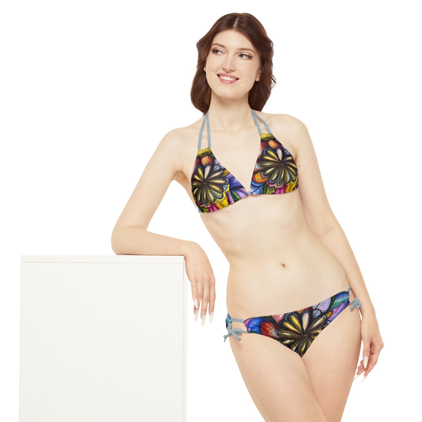 ""Flores y Colores" Strappy Bikini Set (AOP)