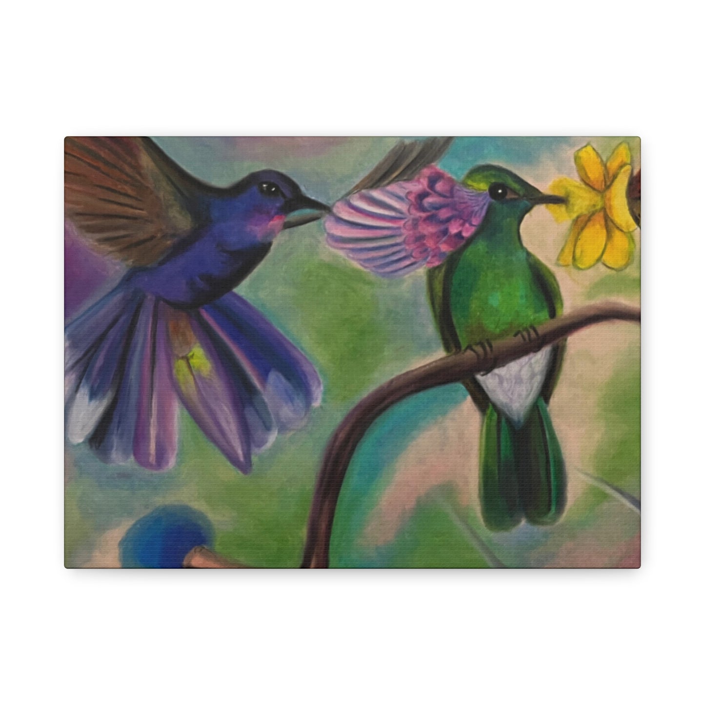 "soft whisper" Hummingbird Floral Matte Canvas Wall Art — Stretched 1.25"